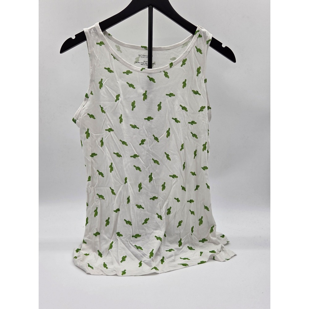 Workshop Republic Clothing Women's M Cactus Print Tank Top White Green 101-530